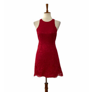 NBD Revolve Womens Lace Minidress Sleeveless Round Neck Red S Small